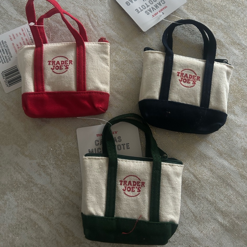 Trader Joe's Micro Canvas Tote Bag Trio - Red, Green, Black